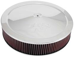 Air Cleaner Assembly, Round, 16.00 in., Steel Top, Chrome, K&N Logo, Dropped Base, 1.00 in., 7.31 in. Inlet, Cotton Gauze Filter, 3.50 in., Red, Each