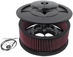 Air Cleaner Assembly, Round, 14.00 in., Plastic Top, Black, Dropped Base, 0.50 in. 7.31 in. Inlet, Cotton Gauze Filter, 4.50 in., Red, Each