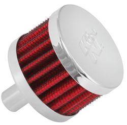 Valve Cover Breather, Crankcase Vent, Push-In, Round, Chrome Base, Chrome Top, K&N Logo, fits 0.50 in. Hole, Each
