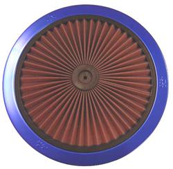 Air Cleaner Top, X-Stream Airflow, 14 in. Round, Steel Frame, Glossy Blue, Cotton Gauze Element, Oiled, Red, Each