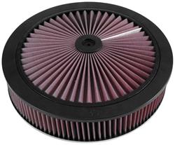 Air Cleaner, X-Stream Airflow, 14 in. Round, Aluminum Frame, Black, Raised, Chrome Base, 5.13 in. Inlet, Cotton Gauze Filter, 3 in. Tall, Each