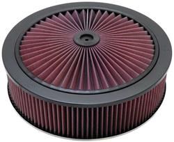 Air Cleaner, X-Stream Airflow, 14 in. Round, Aluminum Frame, Black, Raised, Chrome Base, 5.13 in. Inlet, Cotton Gauze Filter, 4 in. Tall, Each