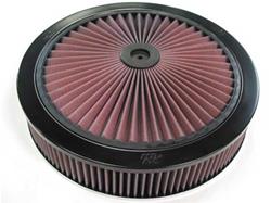 Air Cleaner, X-Stream Airflow, 14 in. Round, Aluminum Frame, Black, Dropped, Chrome Base, 5.13 in. Inlet. Oiled Filter, 3 in. Tall, No Choke, Each