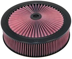 Air Cleaner, X-Stream Airflow, 14 in. Round, Aluminum Frame, Black, Dropped, Chrome Base, 5.13 in. Inlet. Cotton Gauze Filter, 4 in. Tall, Each