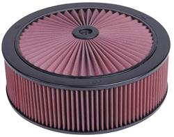 Air Cleaner, X-Stream Airflow, 14 in. Round, Aluminum Frame, Black, Dropped, Chrome Base, 5.13 in. Inlet. Cotton Gauze Filter, 5 in. Tall, Each