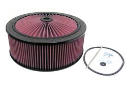 Air Cleaner, X-Stream Airflow, 14 in. Round, Aluminum Frame, Black, Raised, Chrome Base, 7.31 in. Inlet. Cotton Gauze Filter, 5 in. Tall, Each