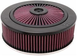 Air Cleaner, X-Stream Airflow, 9 in. Round, Aluminum Frame, Black, Raised, Chrome Base, 5.13 in. Inlet. Cotton Gauze Filter, 2.75 in. Tall, Each