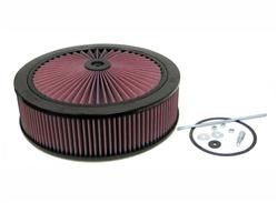 Air Cleaner, X-Stream Airflow, 14 in. Round, Aluminum Frame, Black, Raised, Chrome Base, 5.13 in. Inlet. Oiled Filter 4.0 in. Tall, No Choke, Each