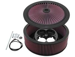 Air Cleaner, X-Stream Airflow, 14 in. Round, Aluminum Frame, Black, Raised, Chrome Base, 7.31 in. Inlet. Cotton Gauze Filter, 4.5 in. Tall, Each