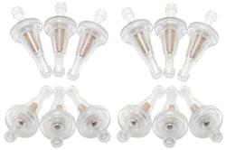 Fuel Filters, In-Line, Gas, Plastic Housing, Clear, Sintered Bronze Element, 0.25 in. Inlet and Outlet, Hose Barb Attachment, 12-piece, Set