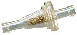 Fuel Filters, In-Line, Gas, Plastic Housing, Clear, Sintered Bronze Element, 0.25 in. Inlet and Outlet, Hose Barb Attachment, Each