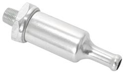 Fuel Filters, In-Line, Steel Housing, Natural Finish, 74 Micron, Polyester Filter, 0.31 in. Hose Barb Inlet, 0.13 in. NPT Outlet, Male Threads, Each