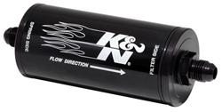 Fuel Filters, In-Line, Aluminum Housing, Black, 25 Micron, Stainless Mesh Filter, -6 AN Inlet and Outlet, Male Threads, 6 in. Long, 2 in. OD, Each