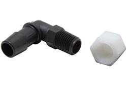Air Filter Vent, Plastic, Black, 90 Degree, Elbow, .25 in. NPT to Hose Barb, 0.50 in. Inlet, 2.00 in. Tall, Nut Included, Each