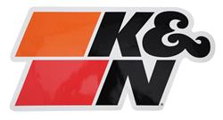 Decals, K&N Logo, Die Cut, Vinyl, Adhesive, 5.50 in. Long, 2.97 in, Wide, Black Background, Orange, Red, White, Each