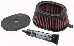 Air Filter Element, High-Flow, Cotton Gauze, Oiled, Red, Oval, 6.13 in. Long, 4.13 in. Wide, 2.5 in. Tall, Kawasaki, KLR650, KLX650, 652cc, Each