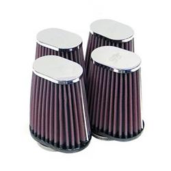 Air Filter Element, Performance, Cotton Gauze, Oiled, Red, Conical, 3.00 in. OD, 2.00 in. ID, 5.00 in. Tall, Chrome Cap, 4-pc, Set