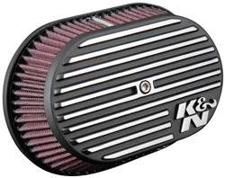Air Cleaner, Street Metal Series, 10 in. Oval, Black Top, Finned, Cotton Gauze Filter, Red, 2.38 in. Tall, for use on Harley-Davidson®, Kit