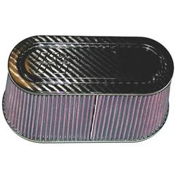 Air Filter Element, Performance, Oval Tapered, Cotton Gauze, Oiled, Red, 12.0 in. Long, 9.9 in. Wide, 6.0 in Tall, Carbon Fiber Cap, Each