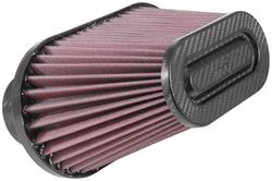 Air Filter Element, Performance, Oval, Dual Flange, Cotton Gauze, Oiled, Red, 10.00 in. Long, 5.13 in. Wide, 5.50 in Tall, Carbon Fiber Cap, Each