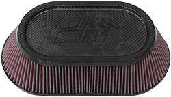 Air Filter Element, Performance, Oval, Cotton Gauze, Oiled, Red, 18.00 in. Long, 13.75 in. Wide, 4.81 in Tall, Carbon Fiber Cap, Each