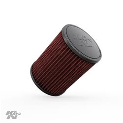 Air Filter Element, Powersports, Round Flange, Clamp-On, Cotton Gauze, Oiled, Red, 5.00 in. OD, 3.00 in. ID, 6.50 in Tall, Rubber Cap, Each