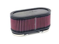 Air Filter Element, Powersports, Oval, Dual Flange, Clamp-On, Cotton Gauze, Oiled, Red, 7.38 in. Long, 3.63 in. Wide, 2.38 in. Inlet, 3 in. Tall, Each