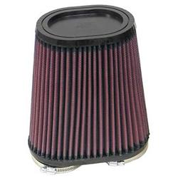 Air Filter Element, Powersports, Oval Taper, Clamp-On, Cotton Gauze, Oiled, Red, 6.25 in. Long, 3.75 in. Wide, 6.75 in. Tall, Rubber Cap, Each