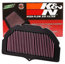 Air Filter Element, High-Flow, Cotton Gauze, Oiled, Red, Panel, 11.00 in. Long, 6.75 in. Wide, 1.31 in. Tall, Suzuki, GSXR1000, 999cc, Each