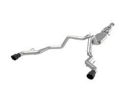 Exhaust System, Cat-back, Dual Outlet, Stainless Steel, Natural, 4.00 in. Black Ceramic Tips, Ford, 5.0L, 3.5L, 2.7L, Kit