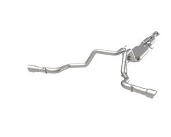 Exhaust System, Cat-back, Dual Side Outlet, Stainless Steel, Natural, 4.00 in. Polished Tips, Ford, 5.0L, 3.5L, 2.7L, Kit