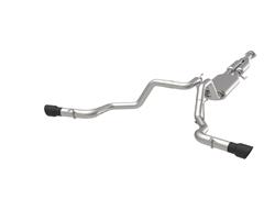 Exhaust System, Cat-back, Dual Side Outlet, Stainless Steel, Natural, 4.00 in. Black Ceramic Tips, Ford, 5.0L, 3.5L, 2.7L, Kit