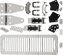 Hood Kit, Stainless Steel, Polished, TJ-Style Hood Latch, Jeep CJ5, CJ7, Scrambler, Wrangler