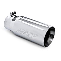 Exhaust Tip, Round, Slant Cut, Clamp-on, Stainless, Polished, 4 in. Inlet Inner Diameter, 5 in. Outlet, 12 in. Length, Each