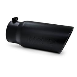 Exhaust Tip, Round, Slant Cut, Clamp-on, Stainless, Black, 4 in. Inlet Inner Diameter, 5 in. Outlet, 12 in. Length, Each