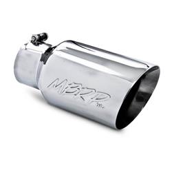 Exhaust Tip, Round, Slant Cut, Clamp-on, Stainless, Polished, 4 in. Inlet Inner Diameter, 6 in. Outlet, 12 in. Length, Each