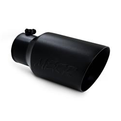 Exhaust Tip, Round, Slant Cut, Clamp-on, Stainless, Black, 4 in. Inlet Inner Diameter, 6 in. Outlet, 12 in. Length, Each