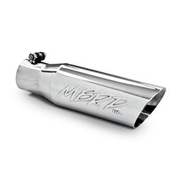 Exhaust Tip, Round, Slant Cut, Bolt-on, Stainless, Polished, 2.5 in. Inlet i.d., 3.5 in. Outlet, 12 in. Length