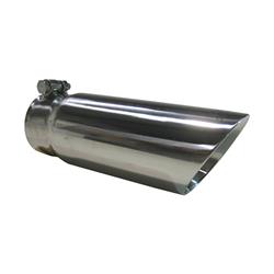 Exhaust Tip, Single, Slant Cut, Clamp-on, 304 Stainless Steel, Polished, 3 in. Inlet I.D., 3.5 in. Outlet, 10 in. Length, Each