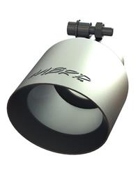 Exhaust Tip, 2.50 in. Inlet, 4.00 in. Outlet, 8.00 in. Length, Slant Tip, Round, Double Wall, Beveled Edge, Slant Edge, 304 Stainless, Polished, Each