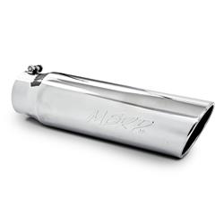 Exhaust Tip, Round, Slant Cut, Bolt-on, Stainless, Polished, 4 in. Inlet i.d., 5 in. Outlet, 18 in. Length