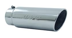 Exhaust Tip, Stainless Steel, Polished, 5 in. Inlet, Round, 6 in. Outlet, Slant Cut, Rolled Edge, 18 in Length