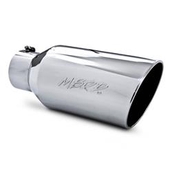 Exhaust Tip, Round, Slant Cut, Bolt-on, Stainless, Polished, 5 in. Inlet i.d., 8 in. Outlet, 18 in. Length