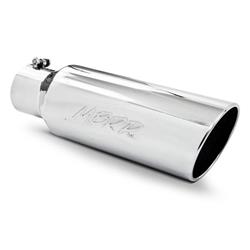 Exhaust Tip, Round, Slant Cut, Bolt-on, Stainless, Polished, 4 in. Inlet i.d., 6 in. Outlet, 18 in. Length