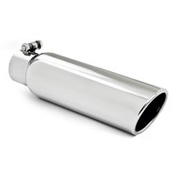 Exhaust Tip, Single, Round, Bolt-on, Stainless, Polished, 2.5 in. Inlet I.D., Slant Cut, 12.0 in. Length, Each