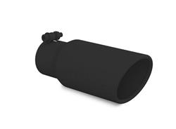 Exhaust Tip, 3.00 in. Inlet, 4.00 in. Outlet, 10.00 in. Length, Round, Slant Tip, Single Wall, Rolled Edge, 304 Stainless, Black, Bolt-On, Each