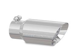 Exhaust Tip, 3.00 in. Inlet, 4.00 in. Outlet, 10.00 in. Length, Round, Slant Tip, Double Wall, Beveled Edge, 304 Stainless, Polished, Bolt-On, Each