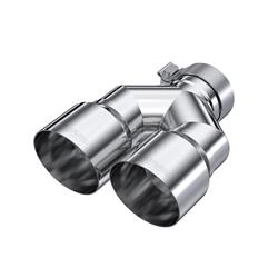 Exhaust Tip, 3.00 in. Inlet, 4.00 in. Outlet, 9.87 in./9.37 in. Staggered Edges, Round, Non-Rolled Edge, Single Wall, 304 Stainless, Polished, Each