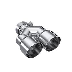 Exhaust Tip, 3.00 in. Inlet, 4.00 in. Outlet, 9.37 in./9.87 in. Staggered Edge, Round, Non-Rolled Edge, Single Wall, Stainless Steel, Polished, Each