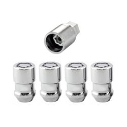 Lug Nuts, Conical Seat, Bulge, 1/2 in. x 20 RH, Closed End, Locking, Chrome Plated Steel, Set of 4